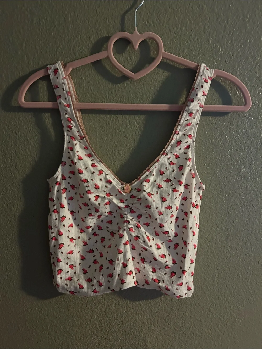 NWOT Free People Ivory Ribbed Floral V-Neck Crop Tank Top and pants pajama set